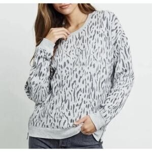 RAILS Marlo Sweater Size XS Gray Leopard Print Flocked Heather Side Zips Casual